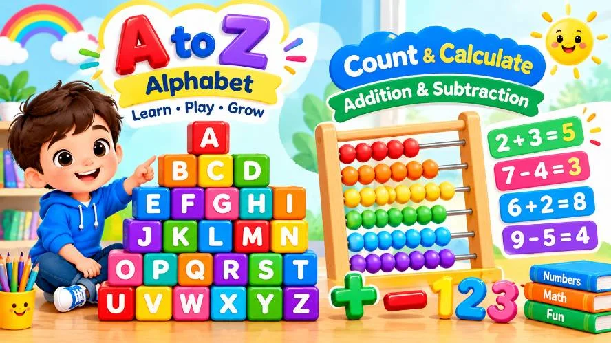 How to Teach A to Z Alphabet Kids and Addition, Subtraction.